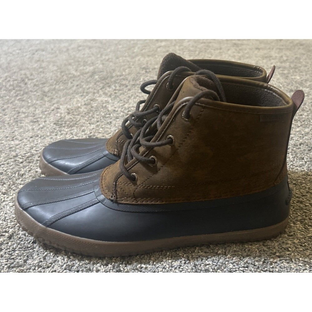 Men's 12 M Sperry Top-Sider Breakwater Duck Boots Brown Leather Navy Waterproof